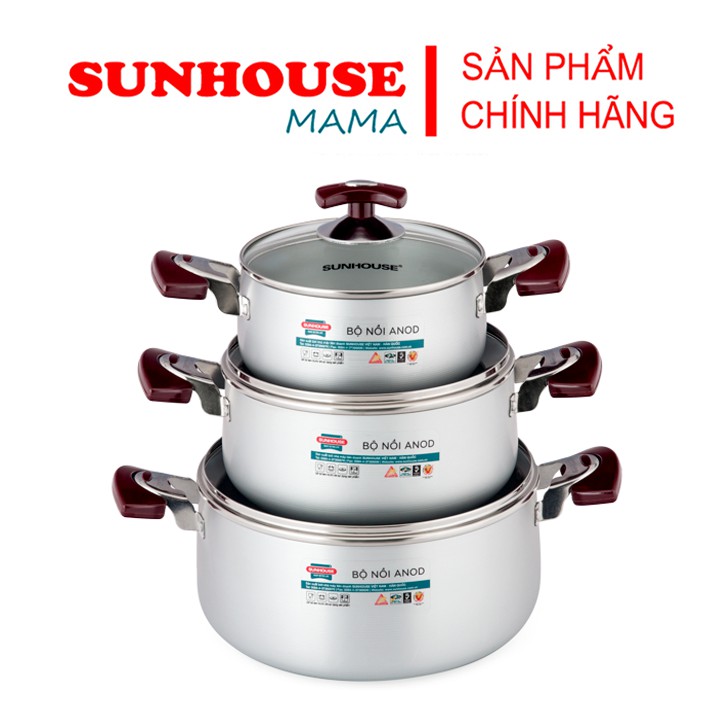 Bộ nồi nhôm anod Sunhouse SH8833EB/QT ( Size 18-22-26cm )