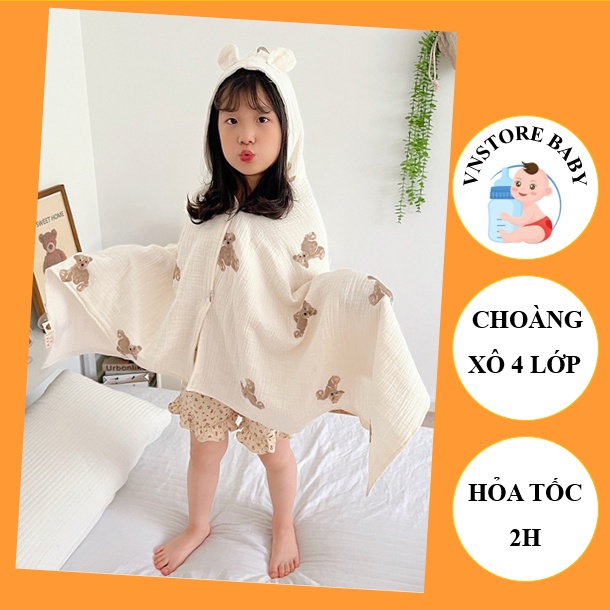 Áo choàng chống nắng cho bé - Áo choàng xô muslin cho bé kèm tấm chắn giọt bắn từ 0 - 5 tuổi