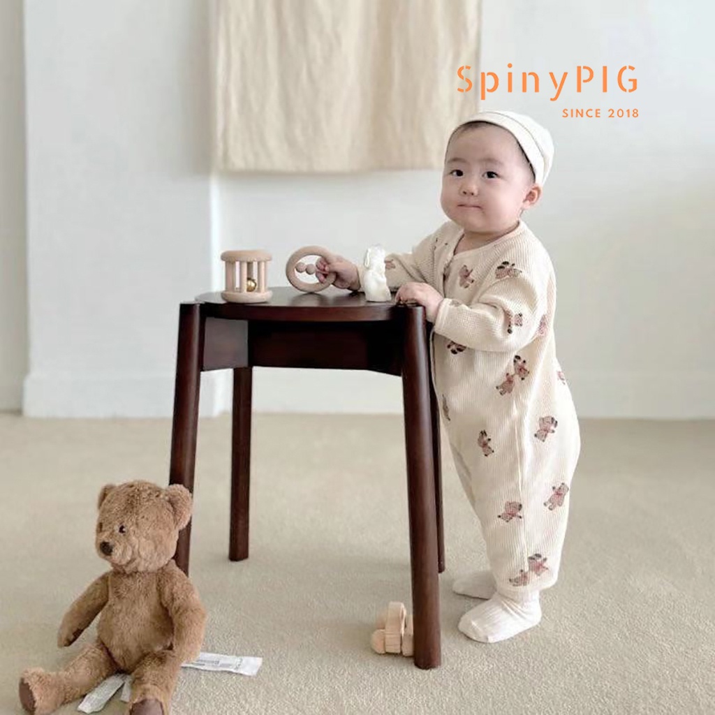 Bộ body cho bé sơ sinh 0-2 tuổi có kèm mũ style Hàn Quốc cotton dệt kim thoáng khí cho bé gái bé trai mùa thu đông