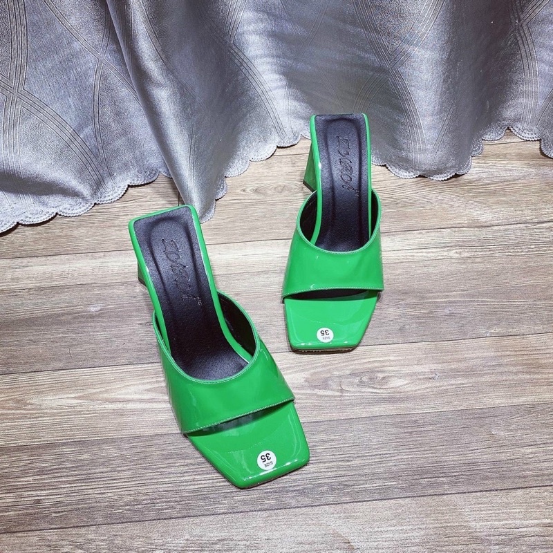 Giày gót tam giác mũi vuông da bóng cao 9cm hót tread xinh xắn