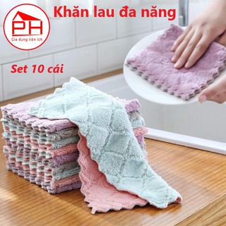 Set 10 Khăn lau đa năng , lau chén bát, lau tay, , lau bàn ghế, lau bếp .... mềm mại, thấm hút tốt (Mầu giao ngẫu nhiên)