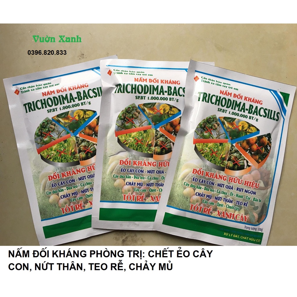 Combo 3 gói Nấm Trichoderma 100g phòng diệt nấm gây nứt thân, xì mủ, vàng lá, thối rễ trên cây trồng
