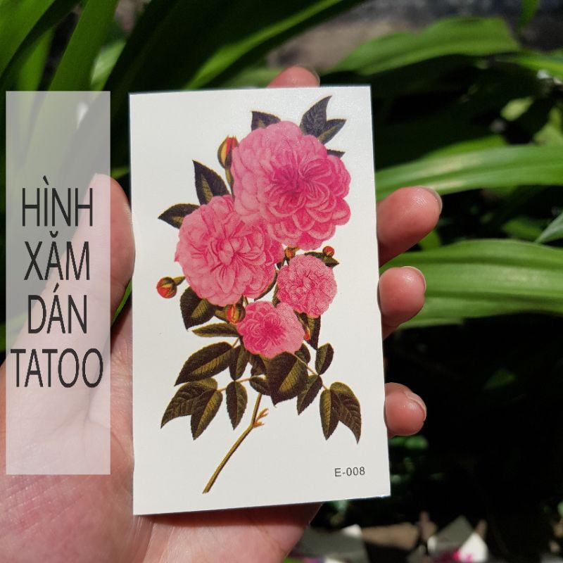 Hình xăm hoa mẫu đơn e08. Xăm dán tatoo mini tạm thời, size &lt;10x6cm