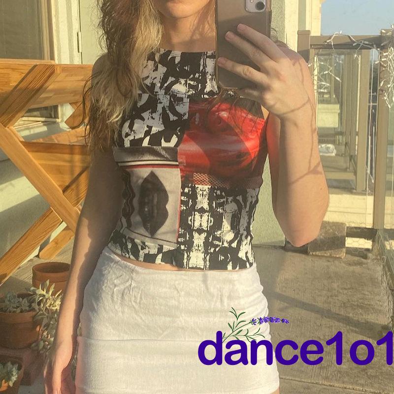 Áo thun không tay cổ tròn in hình đôi môi cho nữ