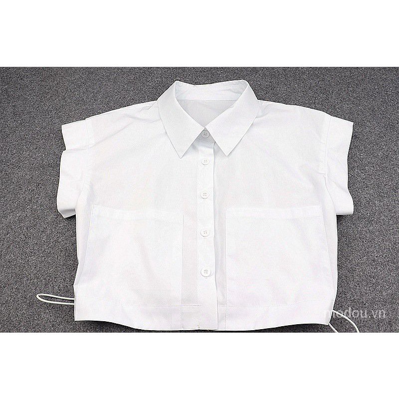 Áo sơ mi tay ngắn cổ polo phối dây rút đính nút thời trang cho nữ