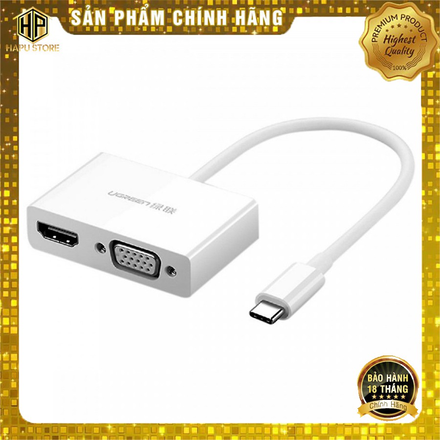 Cáp USB type C to HDMI, VGA Ugreen 30843 hỗ trợ 4K, 2K chính hãng - Hapustore