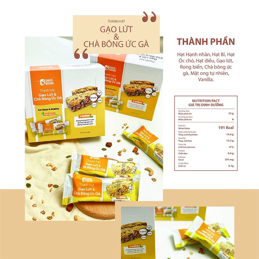 Thanh protein bar gạo lứt & chà bông ức gà dinh dưỡng giúp ăn kiêng, giảm cân | BigBuy360 - bigbuy360.vn