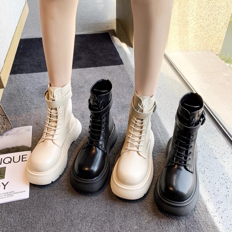 Giày bốt cổ cao đai siêu chất hot trend hack dáng dễ phối đồ ulzzang Hàn Quốc có ảnh thật