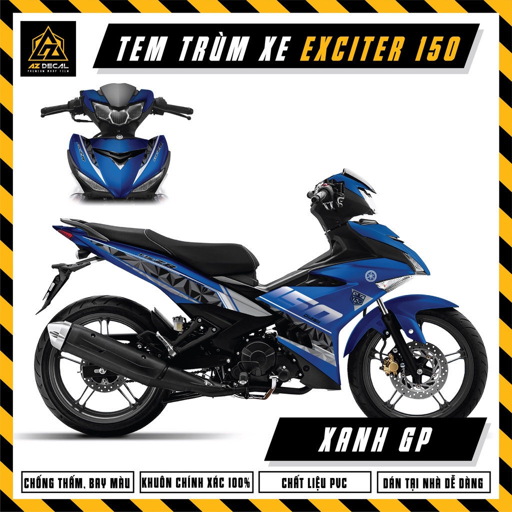 Tem Exciter 150 Xanh GP | Tổng Hợp Mẫu Tem Mới Nhất, Chất Liệu PVC Chống Thấm Nước, Chống Bay Màu
