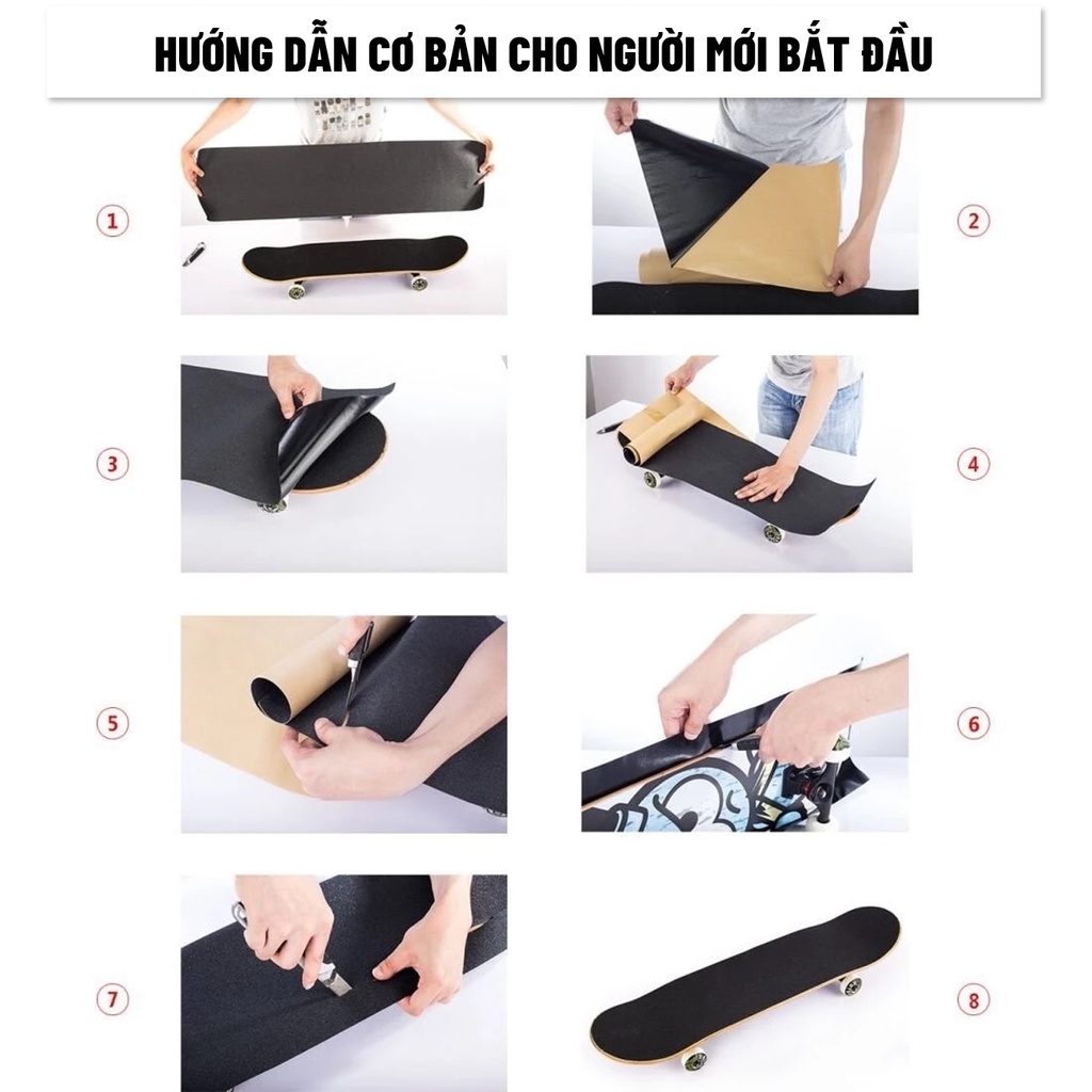 Mặt Nhám Ván Trượt, Dán Ván Trượt, Dán Bề Mặt Chống Trơn Trượt 84cm x 23cm - Giấy Nhám Đen