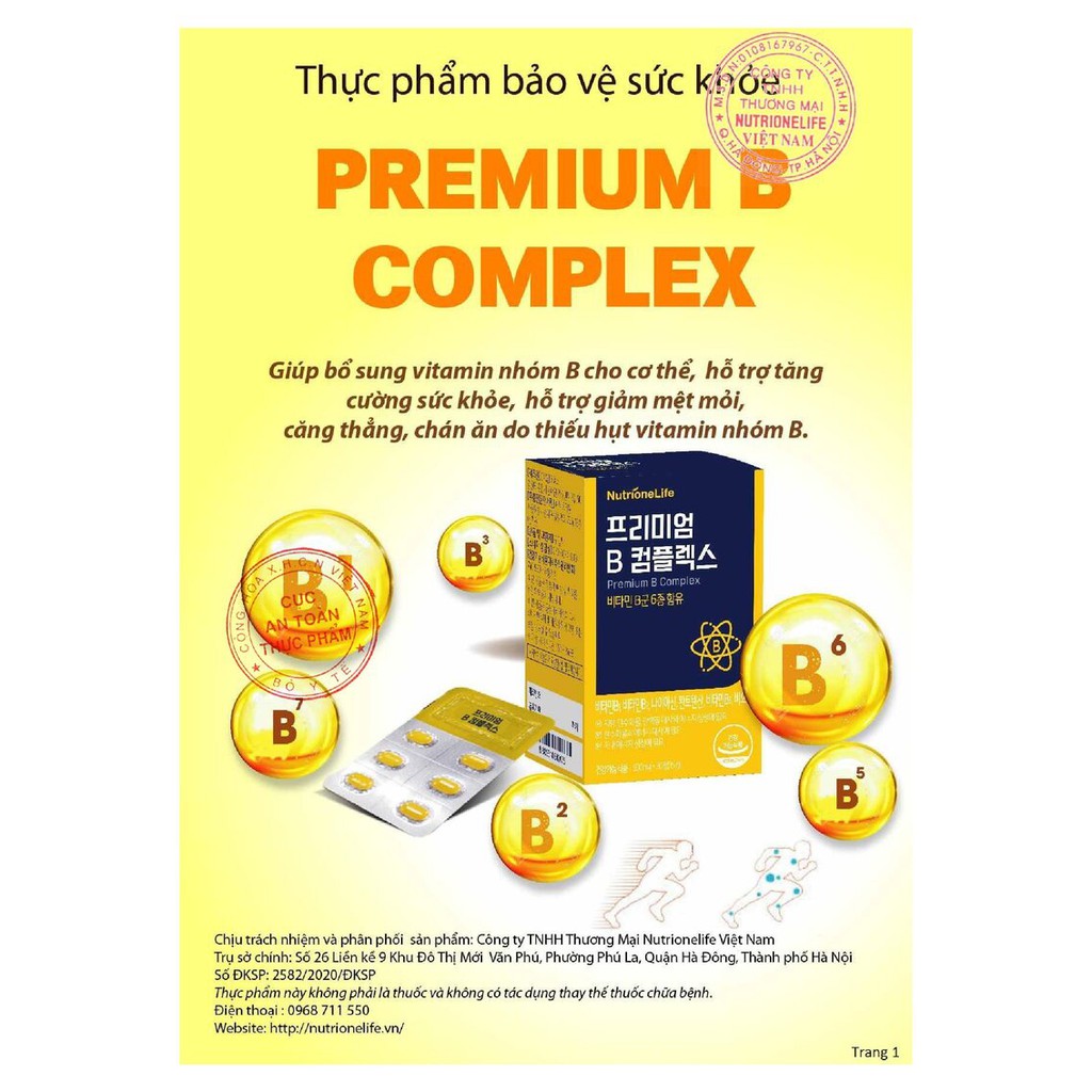 Viên Uống Bồi Bổ Thần Kinh,Giảm Căng Thẳng Mệt Mỏi,Bổ Sung 6Vitamin Thiết Yếu NutrioneLife Premium B Complex(Hộp 30Viên)