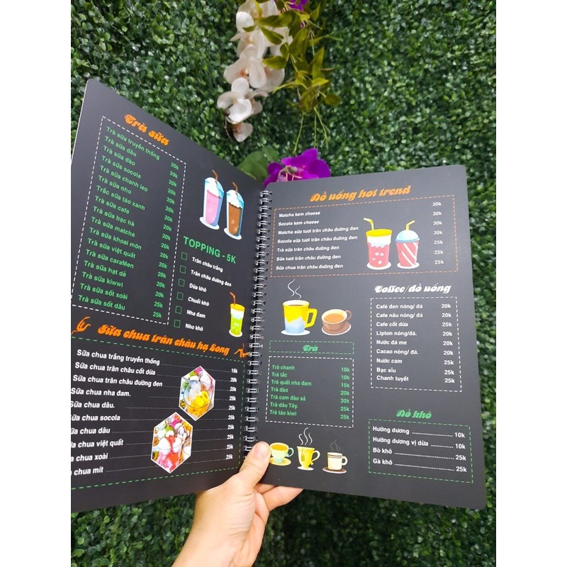 Menu trà sữa, ăn vặt kích thước a4