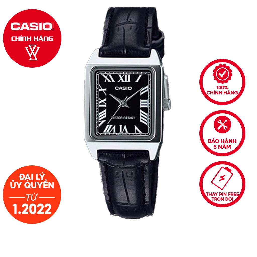 Đồng Hồ Quartz Nữ Casio WATCHSTORE LTP-V007L-1BUDF Thiết Kế Mặt Kính Khoáng Chữ Nhật 22mm, Dây Da Và Vỏ Mạ Crom