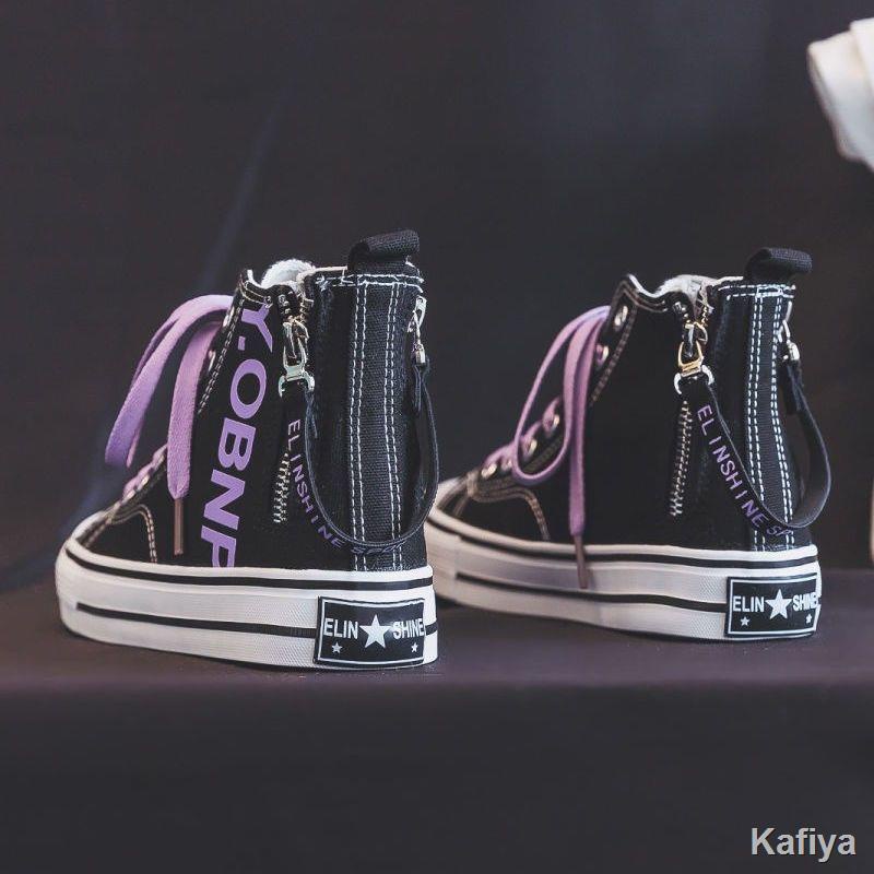 Giày sneaker nữ dây kéo bên vải chất lượng cao phong cách hàn quốc