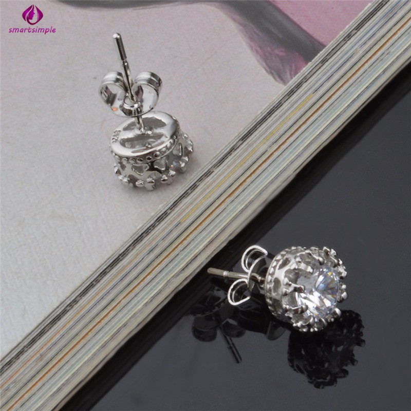 Khuyên tai hình vương miện đính đá Zircon thời trang