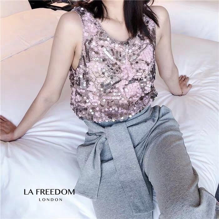 Áo Lưới Không Tay Đính Hạt Sequin Phong Cách Vintage Dành Cho Nữ