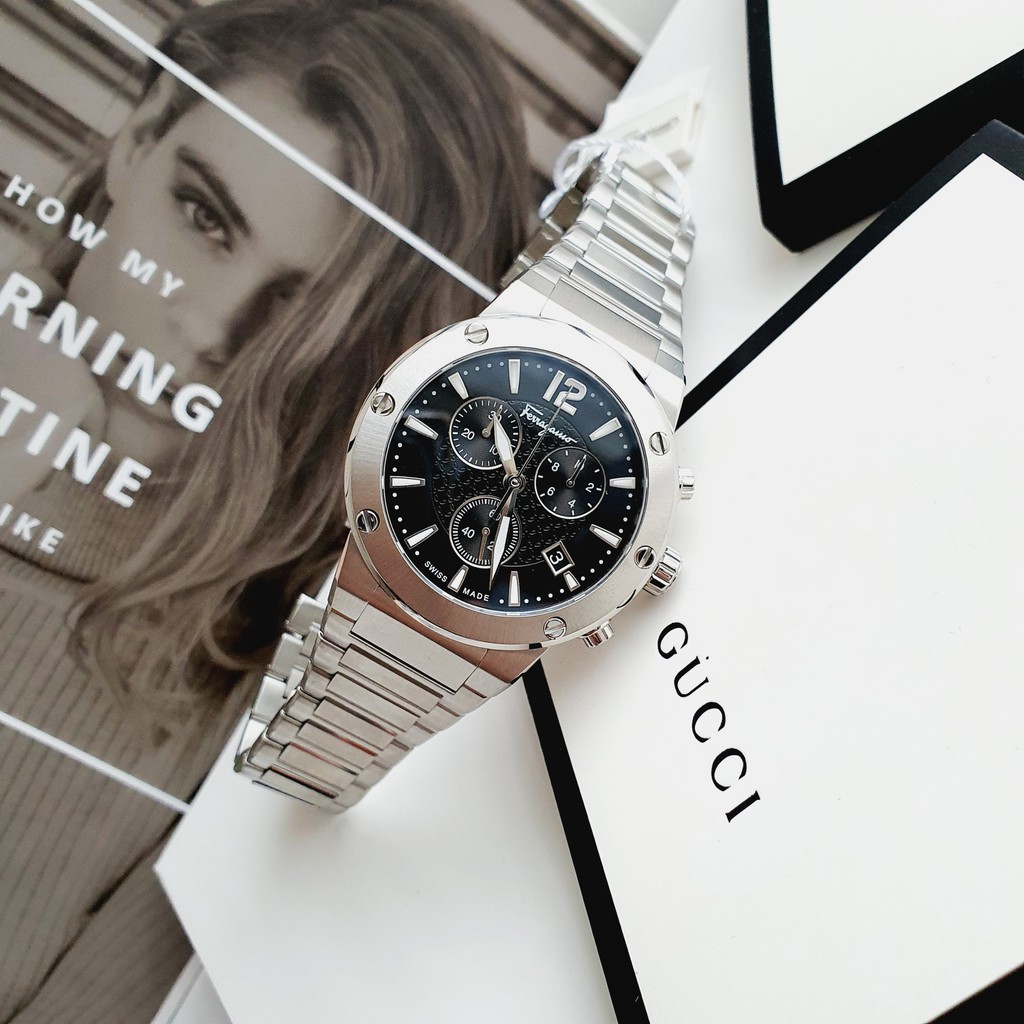 Đồng Hồ Nam FER.RAGAMO f80 cực kỳ menly cho các soái ca, về thêm dây thép bạc mặt đen sport dáng thể thao siêu hot hit