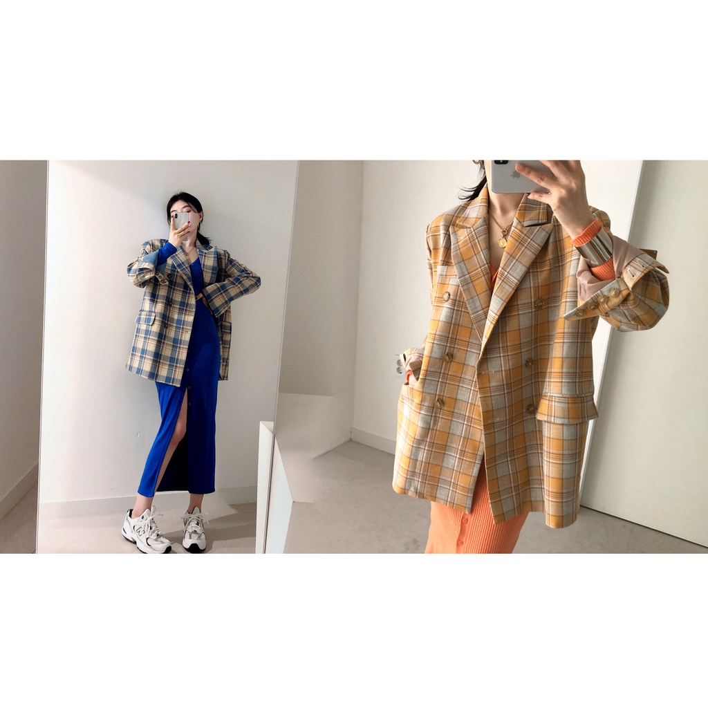 Hàng Có Sẵn Sản Phẩm Chất Lượng Cao Hàng Có Sẵn Áo Khoác Vest Dáng Rộng Kẻ Sọc Caro Màu Tương Phản Phong Cách Anh Quốc Cổ Điển Sang Trọng Cho Cặp Đôi