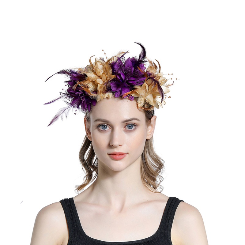 Băng Đô Handmade Đính Lông Vũ Mỏng Hình Hoa Phong Cách Lolita Thời Trang Cho Nữ