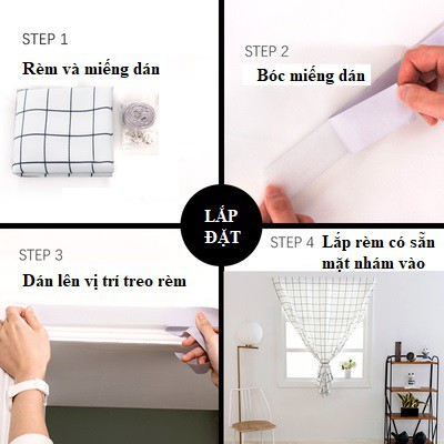 Rèm dán đa năng không cần đóng đinh khoan tường vải kẻ caro