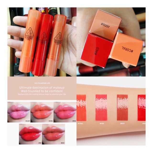 [Sẵn, chuẩn] Son bóng có màu 3CE Plumping Lips