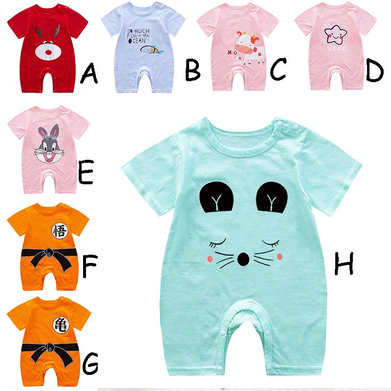 Bộ Áo Liền Quần Vải Cotton Tay Ngắn In Hoạt Hình Dễ Thương Thời Trang Mùa Hè Cho Bé