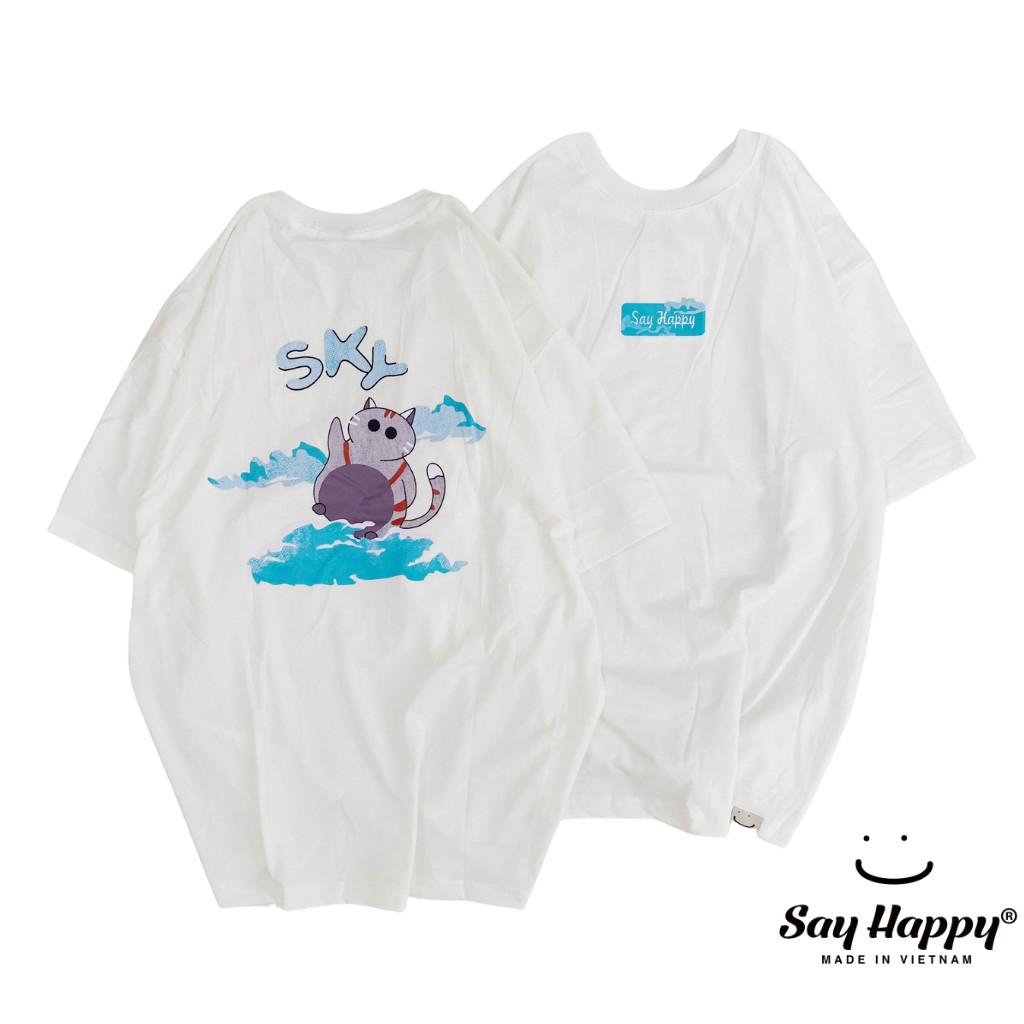 [Mã LT50 giảm 50k đơn 250k] Áo Thun Nam Nữ Unisex Form Rộng Tay Lỡ In Say Happy Hình Gấu Trúc