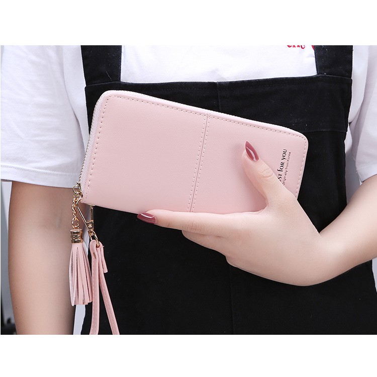 Ví thời trang bản dài trơn đường kẻ E12 Shalla