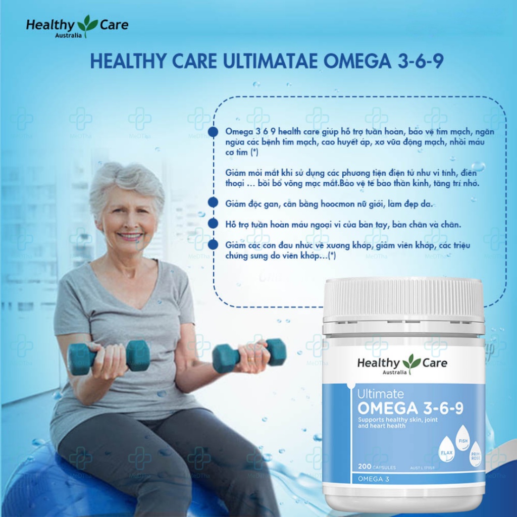 Omega 369 Healthy Care - Dầu Cá, Bổ Não, Bổ Mắt, Tim Mạch, Omega 3, Dầu Hoa Anh Thảo (Lọ 200 Viên) [Chính Hãng]