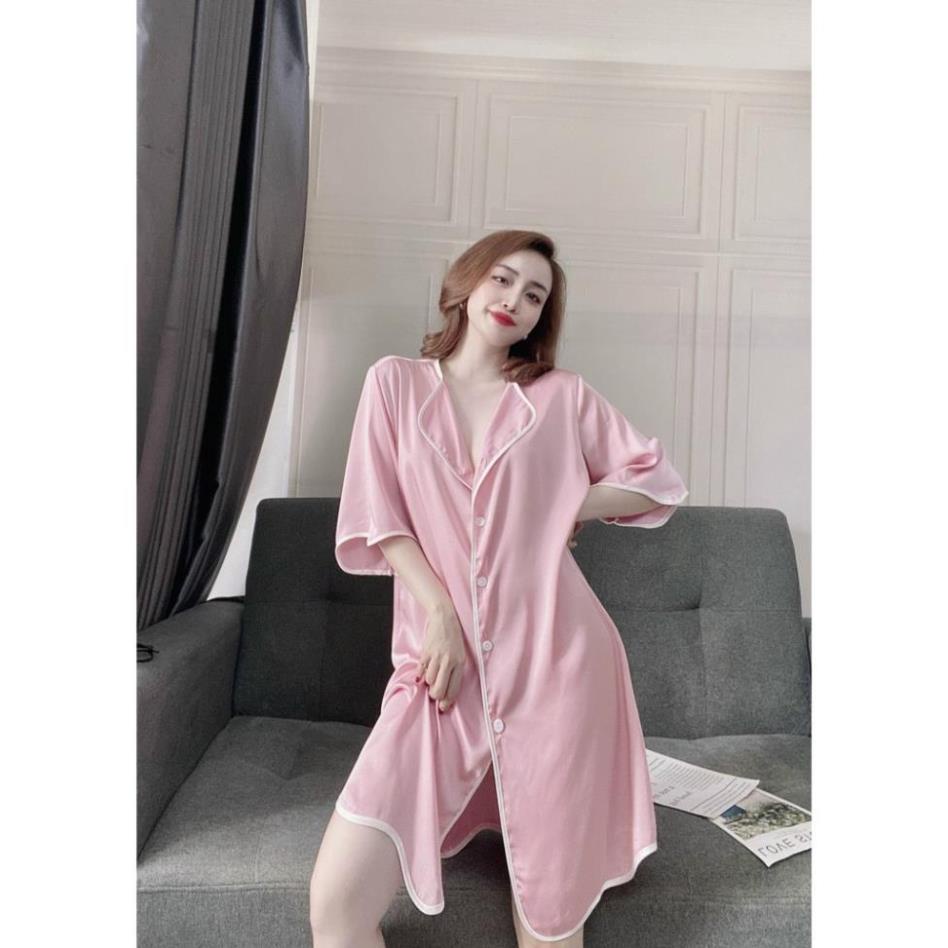 Váy Ngũ Sơ Mi LATO Đầm Lụa Mặc Nhà Tay Lở Dáng Suông Vải Mát Ít Nhăn Dưới 75kg Nhiều Màu Viền Trắng