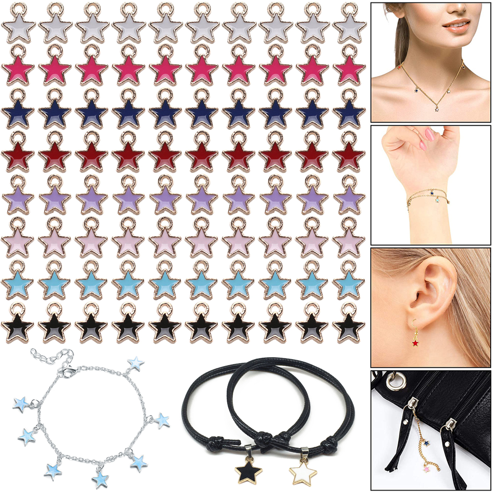 CHARMS HANDMADE 50 Mặt vòng cổ Hình Ngôi Sao Xinh Xắn 6mm