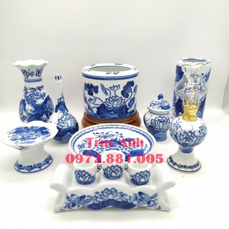 Đèn thờ vẽ Hoa Sen men lam