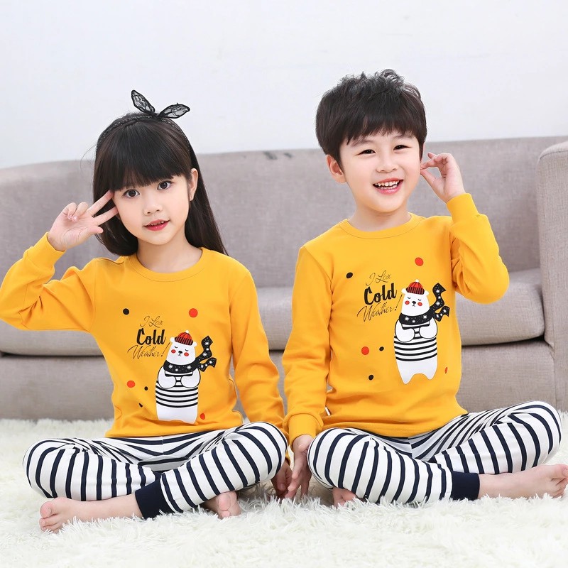 3-16Yrs Youth Girls Pajamas 2pcs Sleepwear Set Long Sleeve Top+Pants Clothes Boy Kids Homewear Snowman