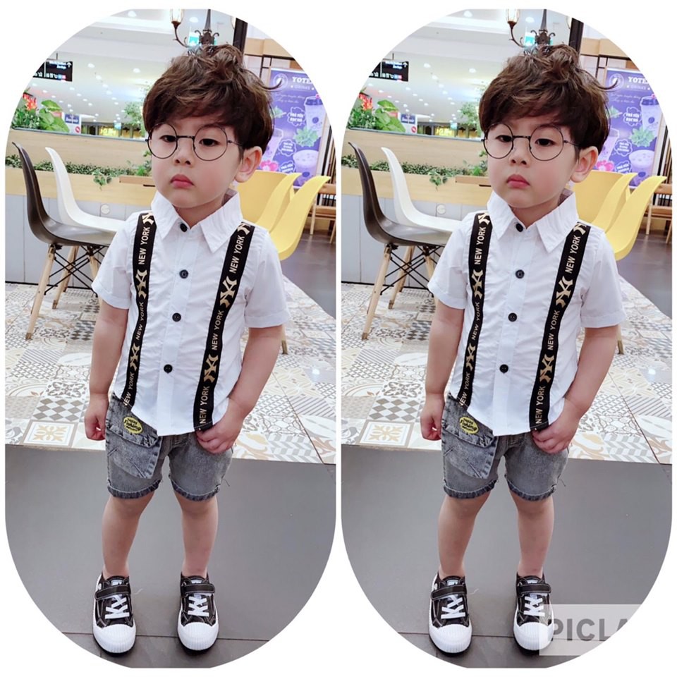 BỘ QUẦN JEANS ÁO SƠ MI SÀNH ĐIỆU CHO BÉ TRAI SANG CHẢNH - BSMNY
