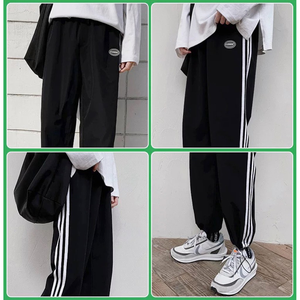 Quần dài rộng rút 3 Sọc Unisex trơn nam nữ tay lỡ mùa hè oversize form rộng thời trang phong cách Hàn Quốc | BigBuy360 - bigbuy360.vn