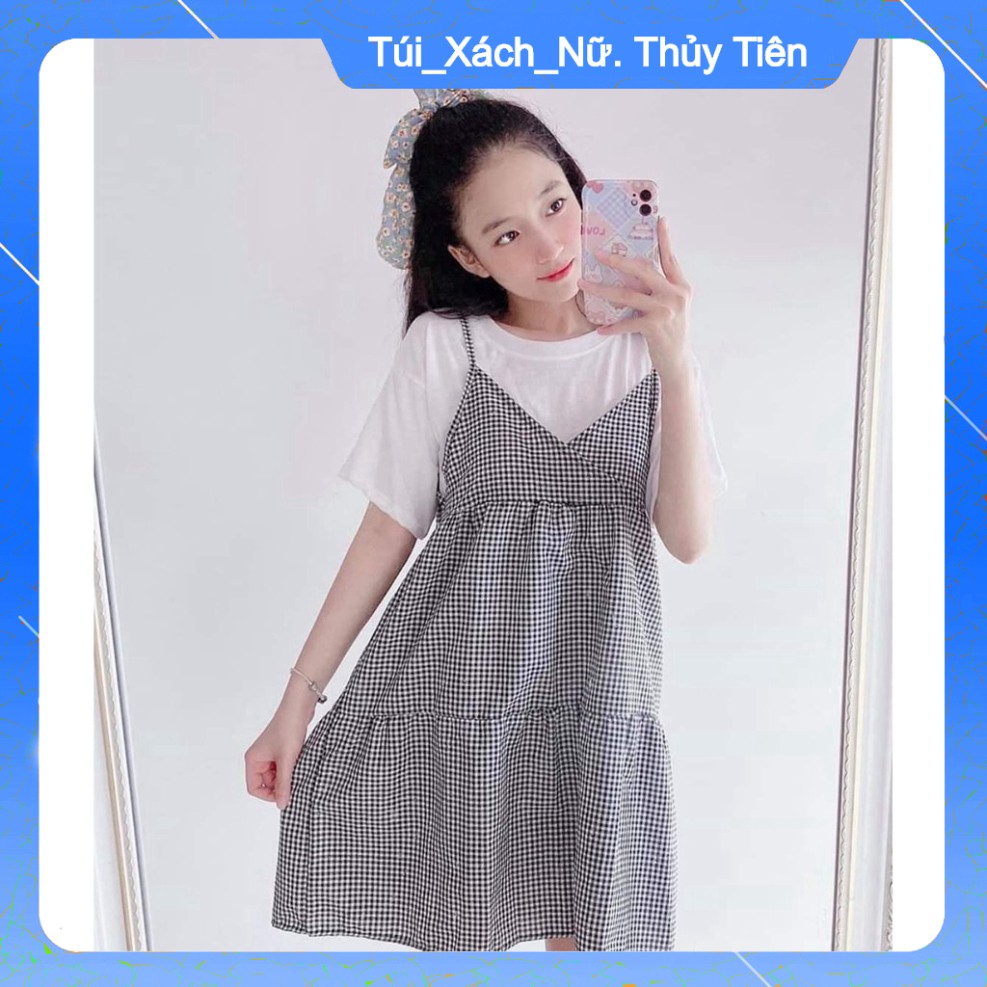 (Giá Gốc) (MỚI) SET YẾM CARO VINTAGE - SET YẾM KẺ CỔ V 3 TẦNG - VÁY YẾM 2 DÂY MAXI -👗TTshop👑