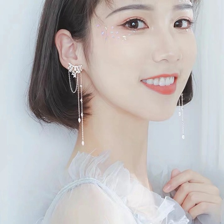 Bông Tai Dáng Dài Đính Đá Zircon Cao Cấp Thời Trang