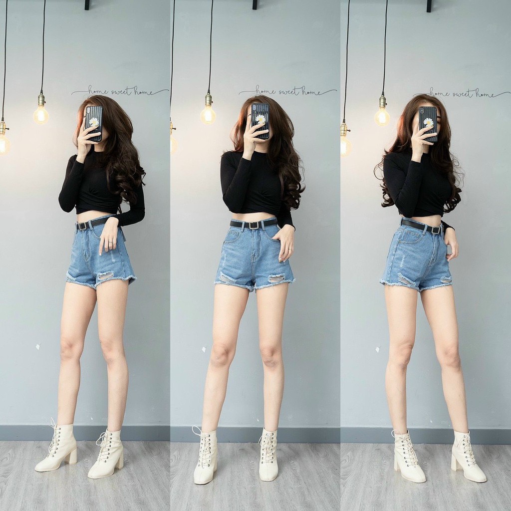 Quần short jean nữ Choobe trơn cạp cao rách hai bên ống phong cách thời trang - QSJ01 | BigBuy360 - bigbuy360.vn