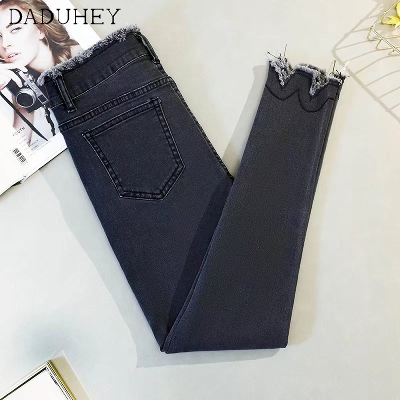 Daduhey Quần jean ôm dáng lưng cao thời trang cá tính cho nữ