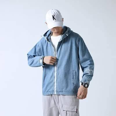 Áo khoác JEAN có mũ năng động Unisex