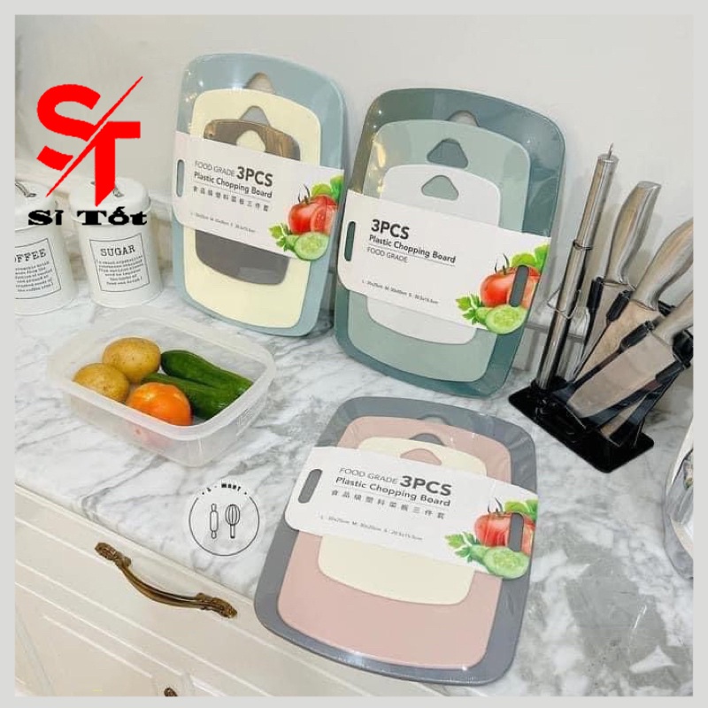 Thớt kháng khuẩn chống trơn trượt sét 3 cái chất liệu nhựa cao cấp an toàn tiện dụng