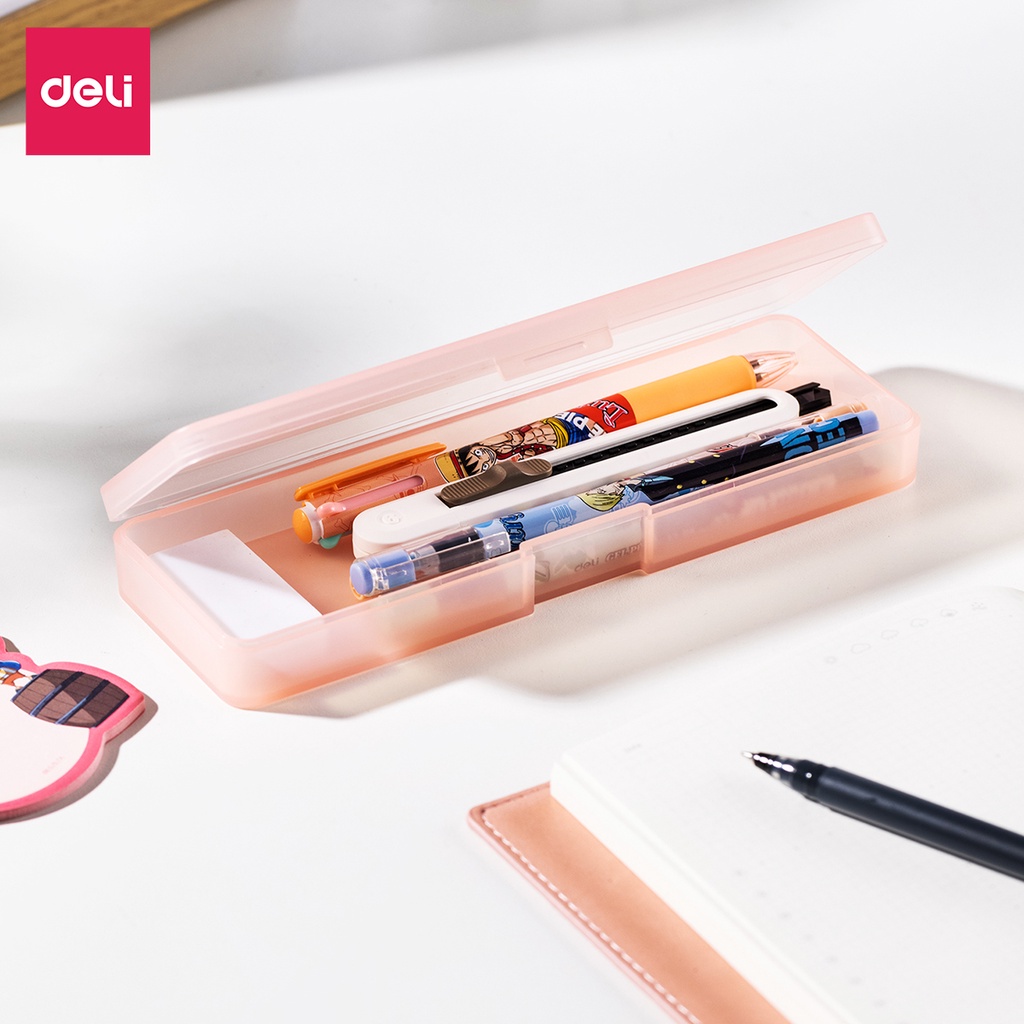 Hộp đựng bút đồ dùng cá nhân Deli One Piece - chất liệu nhựa trong suốt - màu ngẫu nhiên - kèm sticker