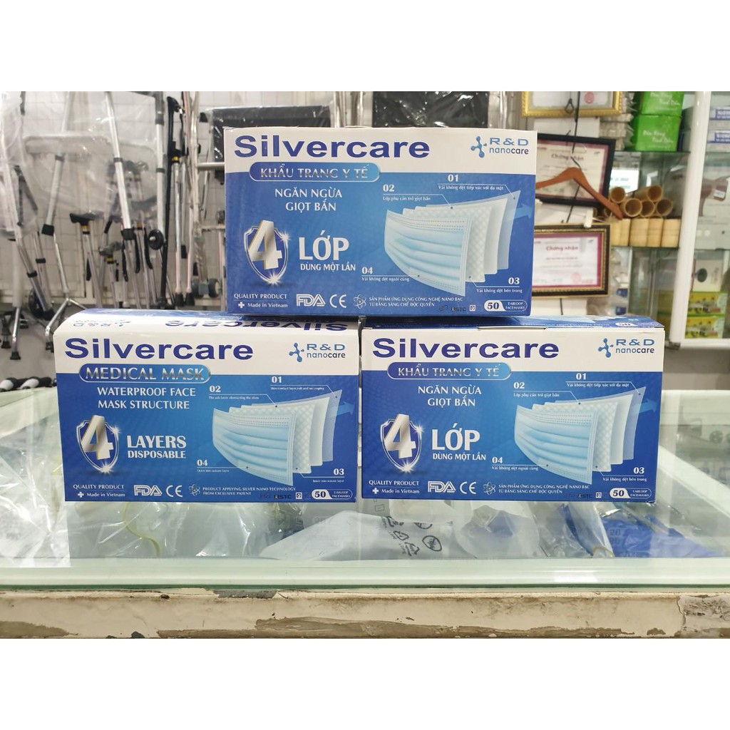 Khẩu trang silvercare hộp 50 cái 4 lớp màu trắng