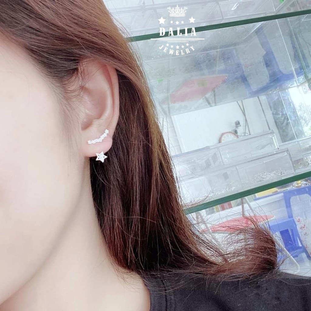 Bông tai bạc nữ vầng trăng treo ngôi sao DaLiA Jewelry khuyên tai chuẩn bạc ý S925