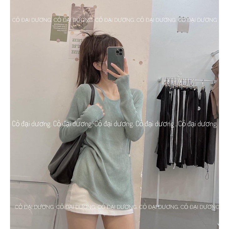 Áo len cúc lệch