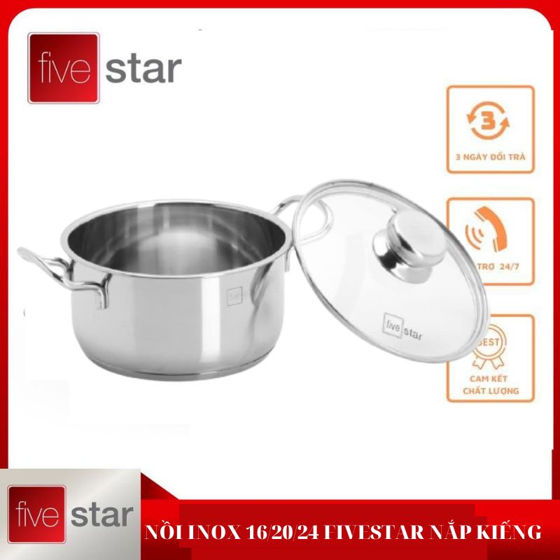 Nồi inox Fivestar Nồi 16/20/24cm vung kính (HÀNG CHÍNH HÃNG)