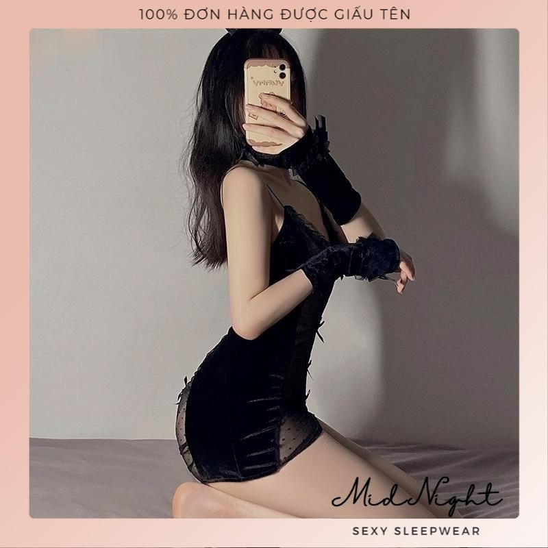 Cosplay Người Hầu Sexy Gợi Cảm - Bộ Đồ Lót Phục Vụ Matxa Quyến Rũ Chất Liệu Nhung Xuyên Thấu Mid Night Sexy | BigBuy360 - bigbuy360.vn
