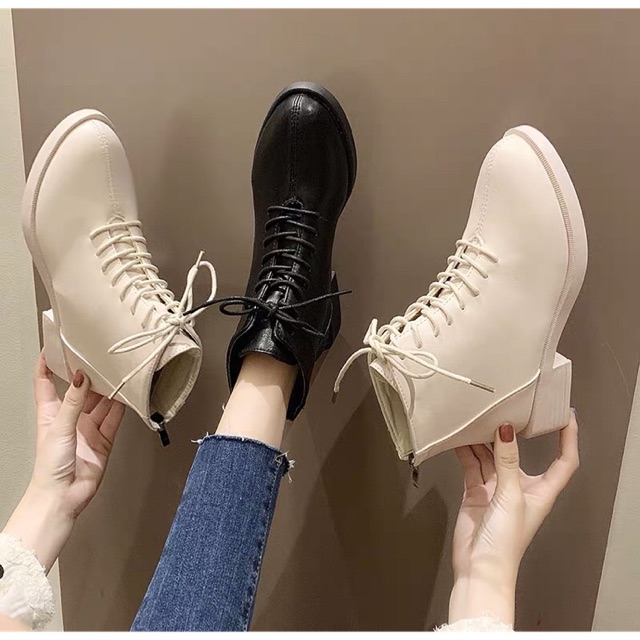 Giày Bốt cổ lửng Martin, bốt buộc dây, đế cao 3.5cm, chất da mềm (Video +Ảnh Thật)