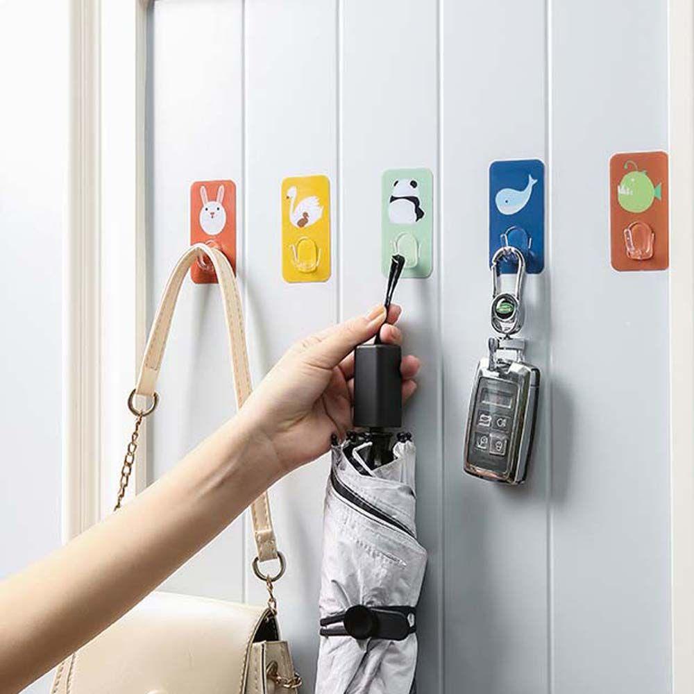 YIYU Set 1 / 10 Móc Treo Đồ Dán Tường Tự Dính Họa Tiết Dễ Thương Giá Đỡ