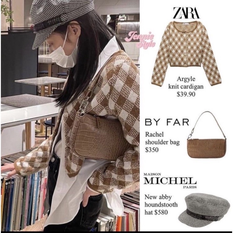 Áo cardigan len kẻ ô Zara vintage giống Jennie BLACKPINK